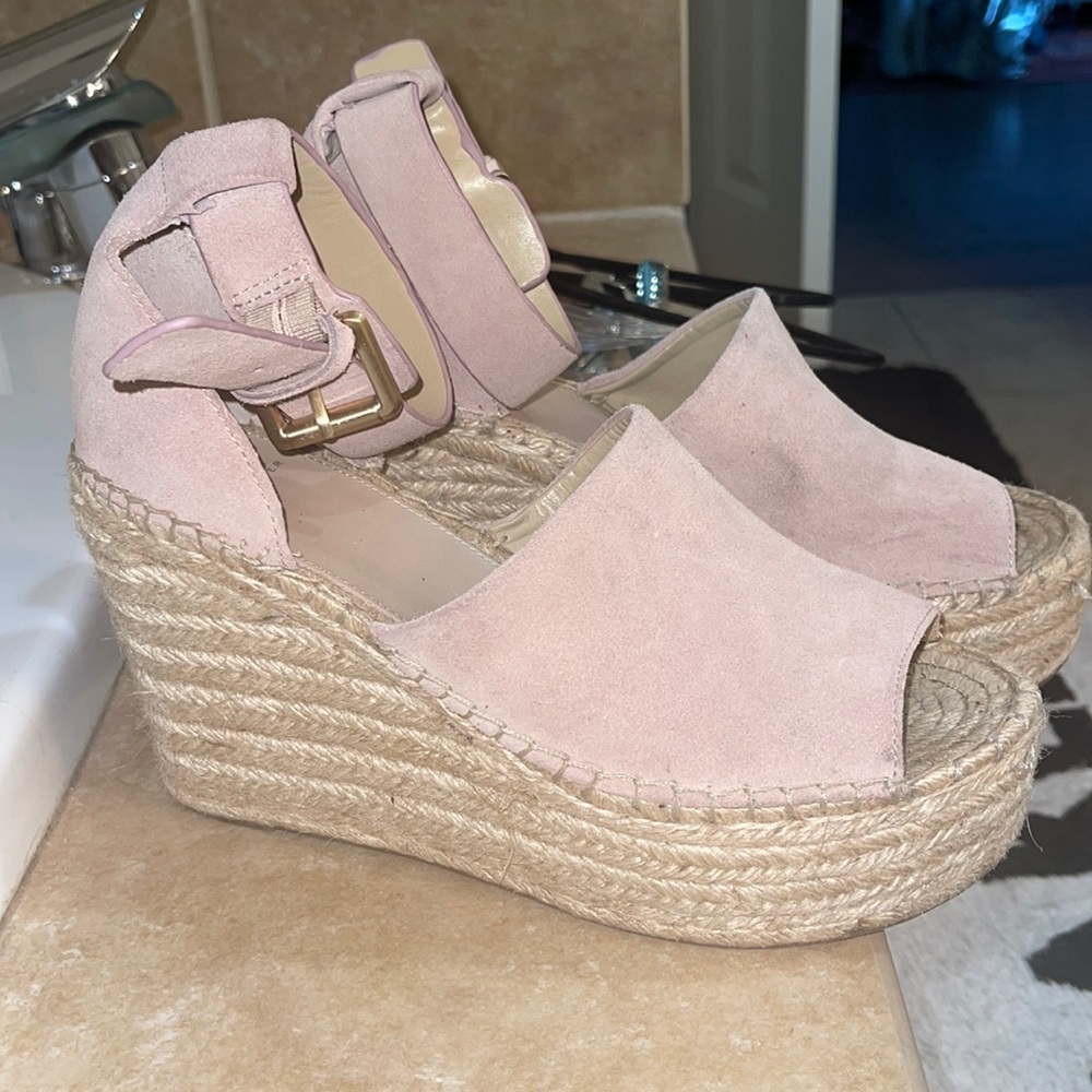 Marc Fisher Adalyn Espadrille Wedge in light pink suede